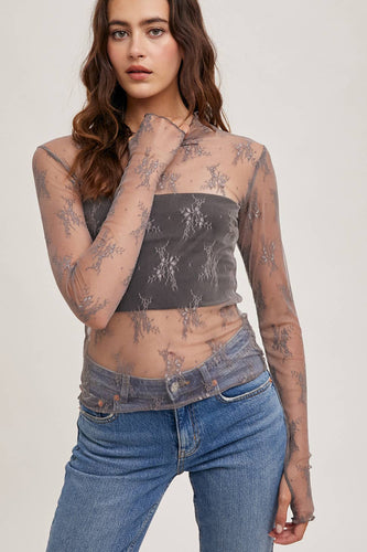 Lace layering top in smoke color