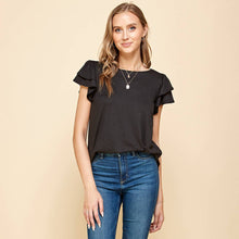 Load image into Gallery viewer, Black Solid Top with Double Ruffled Sleeves