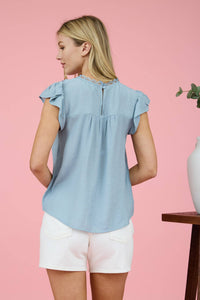 Lace panel ruffle blouse