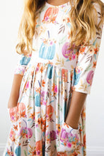 Load image into Gallery viewer, Harvest Blooms 3/4 Sleeve Pocket Twirl Dress