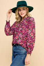 Load image into Gallery viewer, V-necked Ruffled Floral Printed Top with Smocked Sleeves.