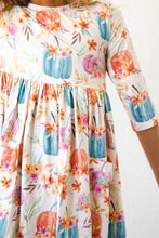 Load image into Gallery viewer, Harvest Blooms 3/4 Sleeve Pocket Twirl Dress