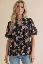 Load image into Gallery viewer, Frilled Notch Neck Floral Woven Blouse Top