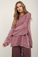 Load image into Gallery viewer, WASHED RAW EDGE CREW NECK DROP SLEEVE SWEATER