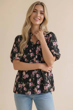 Load image into Gallery viewer, Curvy size Frilled Notch Neck Floral Woven Blouse Top