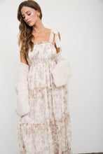 Load image into Gallery viewer, FLORAL CHIFFON TIE STRAP RUFFLED TIERED MIDI DRESS