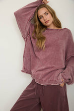 Load image into Gallery viewer, WASHED RAW EDGE CREW NECK DROP SLEEVE SWEATER