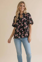 Load image into Gallery viewer, Frilled Notch Neck Floral Woven Blouse Top