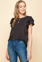 Load image into Gallery viewer, Black Solid Top with Double Ruffled Sleeves