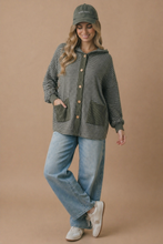 Load image into Gallery viewer, Round Neck Striped Button Down Hoodie Top