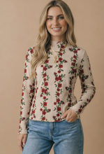 Load image into Gallery viewer, Mock Neck Floral Merrow Hem Rib Knit Top