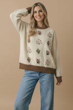 Load image into Gallery viewer, Round Neck Floral Embroidery Sweater Knit Top