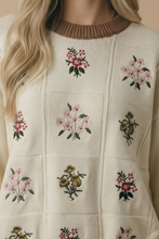 Load image into Gallery viewer, Round Neck Floral Embroidery Sweater Knit Top