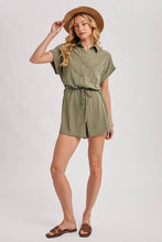 Load image into Gallery viewer, UTILITY FLOWY SHORT SLEEVE BELTED ROMPER