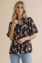 Load image into Gallery viewer, Frilled Notch Neck Floral Woven Blouse Top