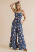 Load image into Gallery viewer, Strap Shoulder Smocking Floral Jumpsuit