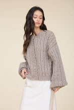 Load image into Gallery viewer, EYELET CABLE KNIT SCALLOPED TRIM KNIT CARDIGAN