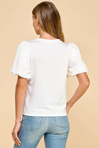 Solid Top with Contrast Puffed Sleeves