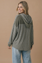 Load image into Gallery viewer, Round Neck Striped Button Down Hoodie Top