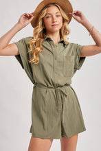 Load image into Gallery viewer, UTILITY FLOWY SHORT SLEEVE BELTED ROMPER