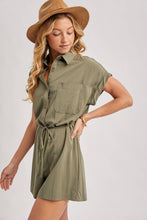 Load image into Gallery viewer, UTILITY FLOWY SHORT SLEEVE BELTED ROMPER