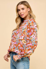 Load image into Gallery viewer, Floral Printed Top with Ruffled Neck Detail and Smocked Sle