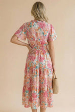 Load image into Gallery viewer, Notch Neck Smocked Waist Maxi Floral Dress