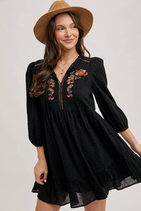EMBROIDERED RUFFLED BABY DOLL DRESS