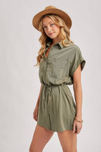 Load image into Gallery viewer, UTILITY FLOWY SHORT SLEEVE BELTED ROMPER
