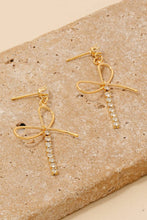 Load image into Gallery viewer, Dainty Glass Studs Ribbon Bow Dangle Earrings