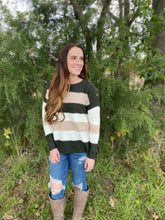 Load image into Gallery viewer, Forest and Mauve Striped Sweater