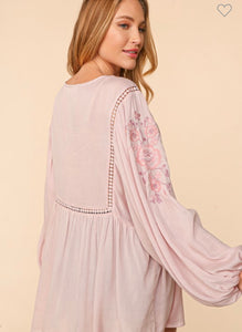 Embroidered blush long sleeve