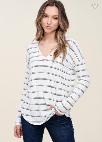 Black and white long sleeve stripe top