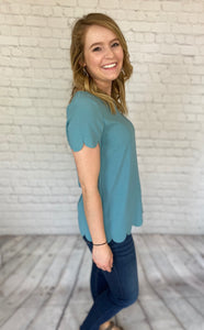 Dusty Blue Scalloped Top