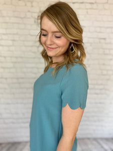 Dusty Blue Scalloped Top
