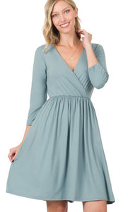 Blue/grey 3 quarter sleeve dress