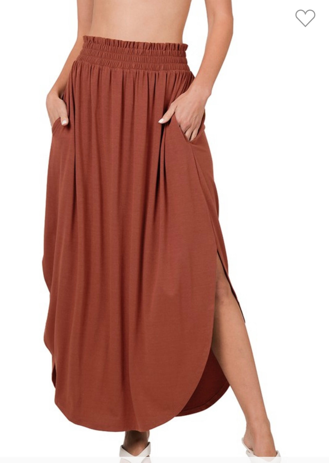 Rust side slit maxi skirt