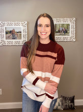 Load image into Gallery viewer, Red and Mauve Striped Sweater