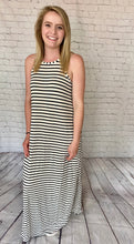 Load image into Gallery viewer, Black and White Stripe Maxi Dress