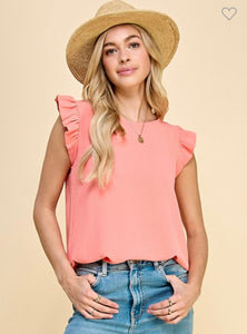 Solid top with ruffled sleeves