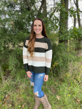 Load image into Gallery viewer, Forest and Mauve Striped Sweater