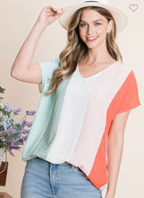 Load image into Gallery viewer, Ivory and coral striped top