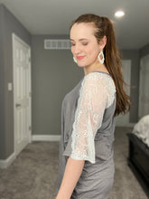 Load image into Gallery viewer, Charcoal Grey Top with Lace Sleeves