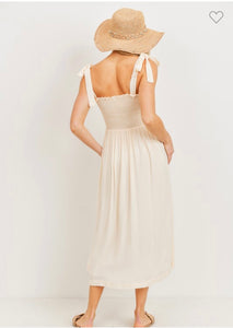 Cream tie shoulder sleeveless dress