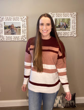 Load image into Gallery viewer, Red and Mauve Striped Sweater