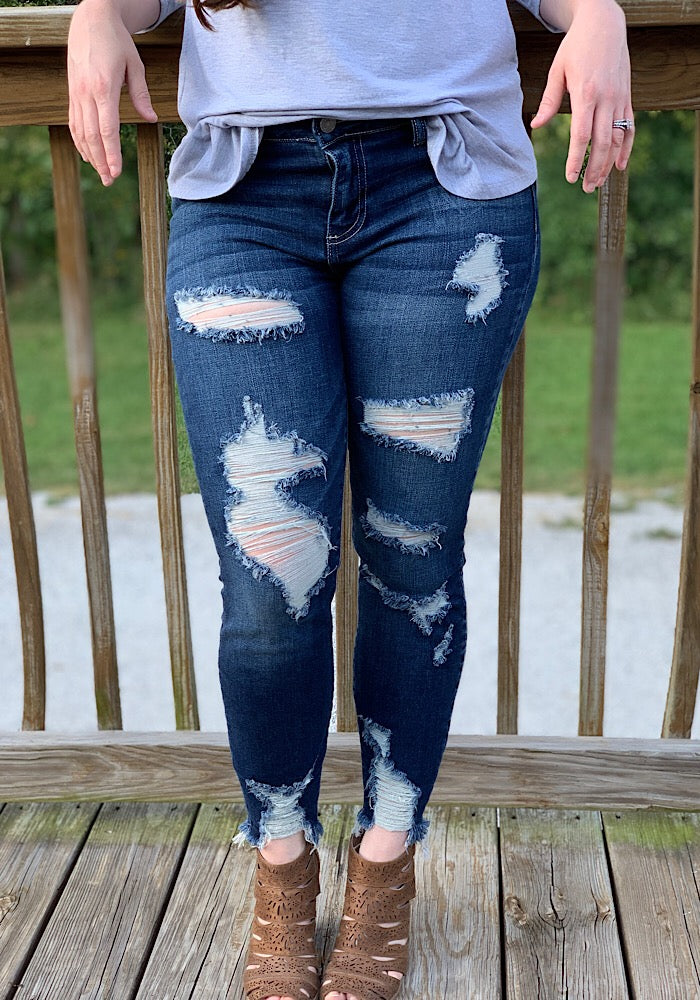 Frayed Dark Skinny Jeans
