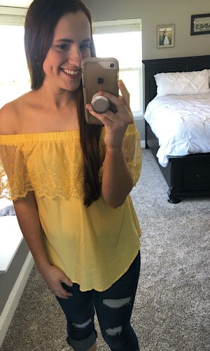 Yellow and Lace Off the Shoulder