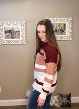 Load image into Gallery viewer, Red and Mauve Striped Sweater