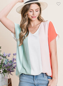 Ivory and coral striped top