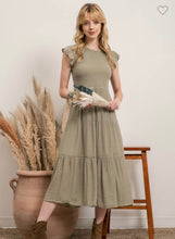 Load image into Gallery viewer, Olive flutter sleeve dress